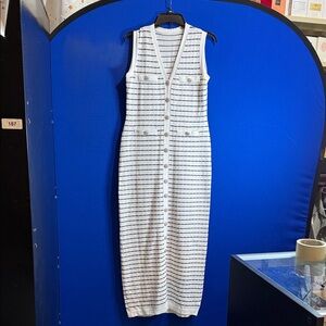 Sleeveless Striped White Dress